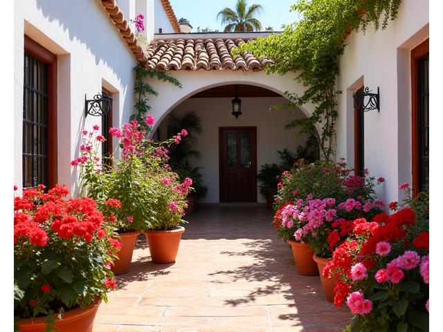 Patio andaluz con flores coloridas