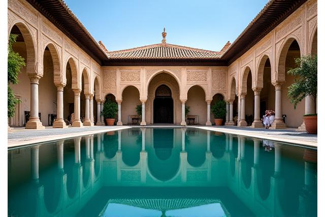 Patio de los Arrayanes en la Alhambra de Granada, con su estanque reflectante