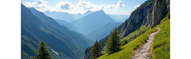 Altas montañas de los Pirineos con sendero y vegetación